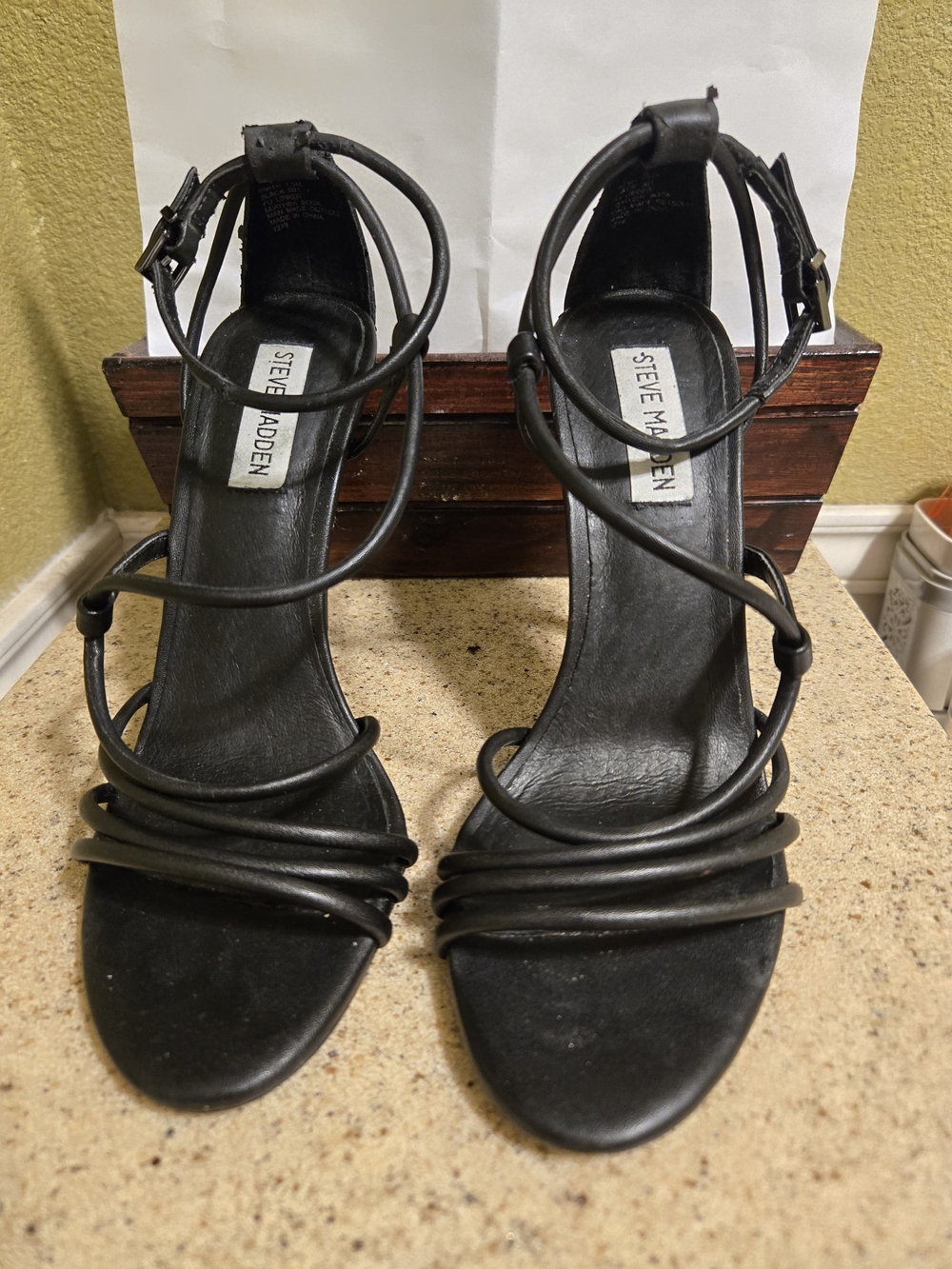 Steve Madden Black Multi-Strap Ankle Strap Heels